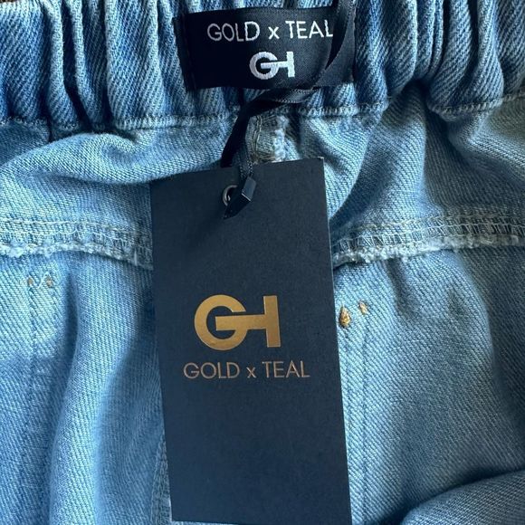 Gold X Teal Denim Cargo Pants NWT - Picture 6 of 7